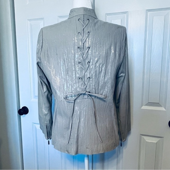 BRADLEY Bayou Tan Leather Jacket Lace Design Back - Picture 7 of 8